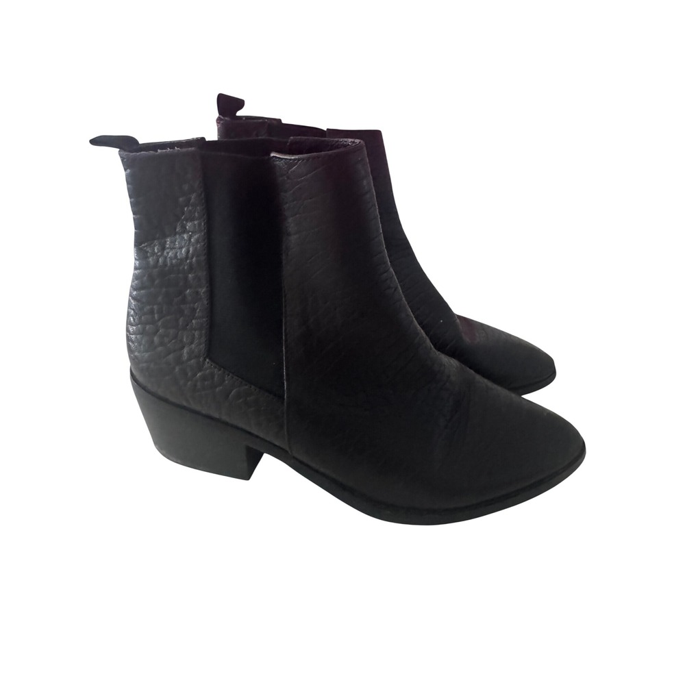 Sol Sana Black Textured Leather Chelsea Ankle Boots Pointed Toe Block Heel